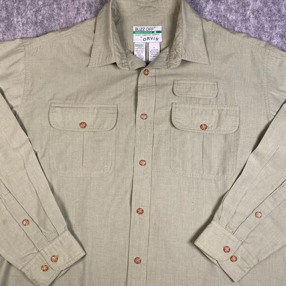 Orvis Buzz Off Insect Shield Repellent Long Sleeve Shirt Large Olive Green - Picture 2 of 8